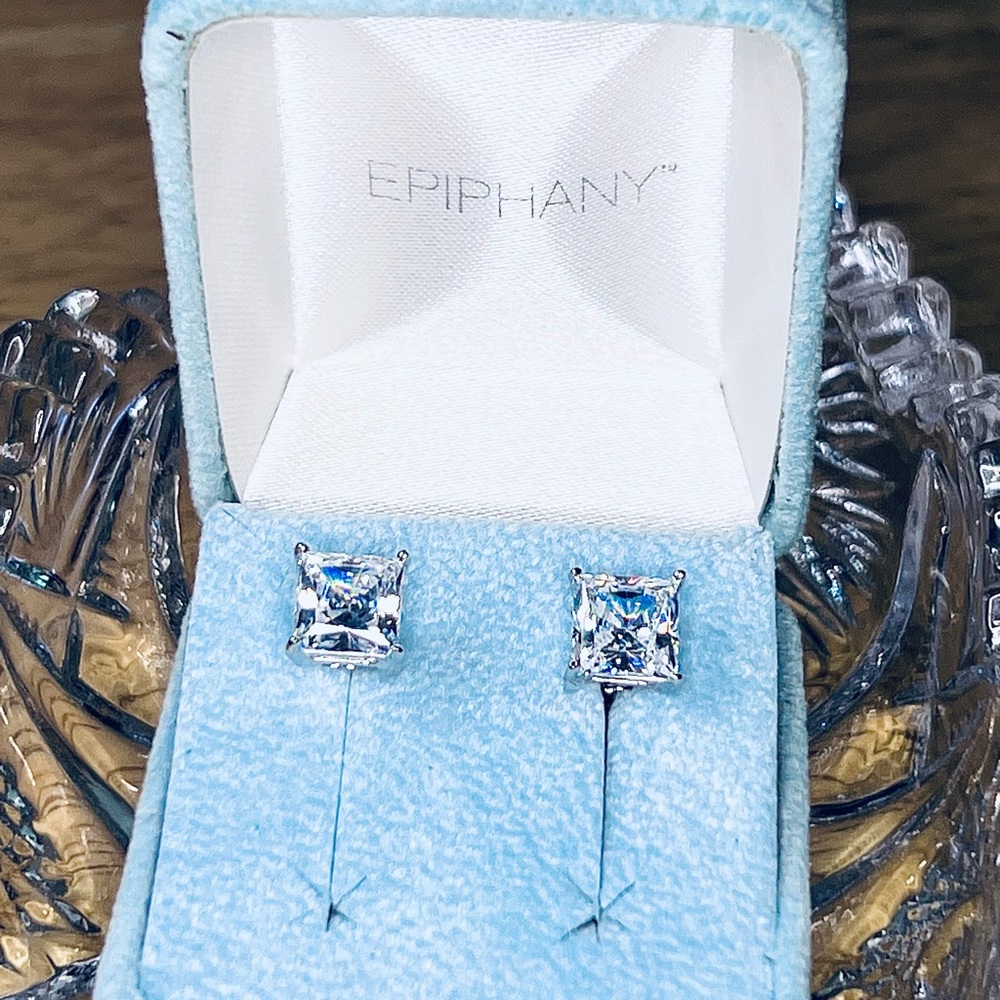 Epiphany platinum clad silver 5ct stud earrings